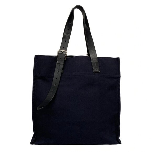 HERMES Etriviere Shopping Navy Black Toile Goelan Vache Hunter Unclear - Picture 1 of 14